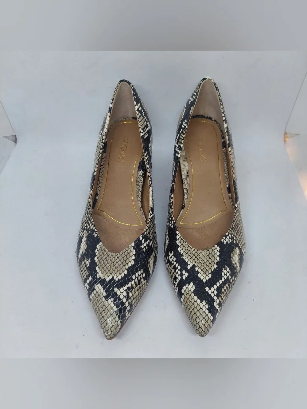 Vionic Josie Snake Pointed Toe Kitten Heel Pumps Casual Shoes Womens Size 8.5